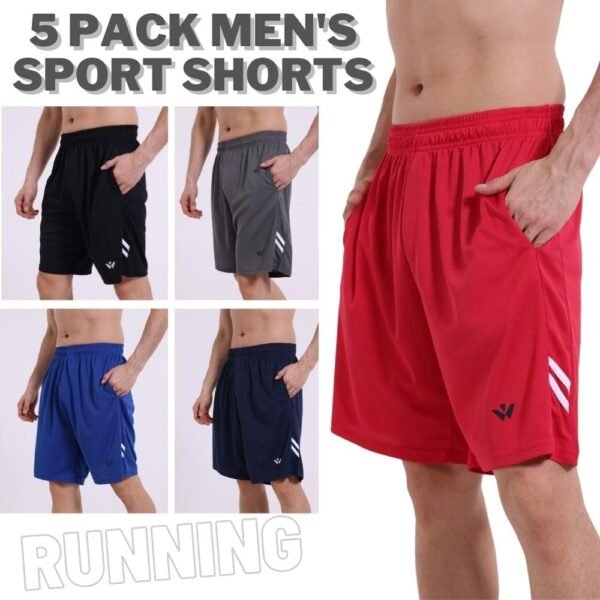 fovdtaa Lot de 5 shorts de sport pour homme avec poches et taille élastique, séchage rapide, shorts de course à pied – Image 2