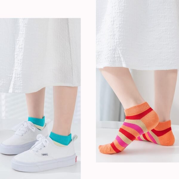 Marchare Filles Sans Couture Chaussettes Rayées Multicolores Chaussettes en Coton pour Enfants pour l'École Lot de 5 paires se traduit en français par – Image 7