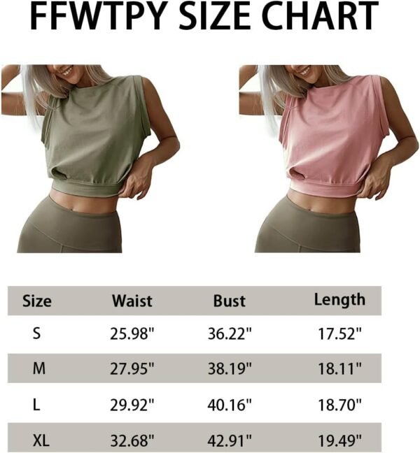 Débardeur de Sport Femme Crop Tank Tops Haut à col Rond Y2K Yoga Shirts sans Manches Chemises Basiques Respirant Été pour Running Fitness Jogging – Image 2