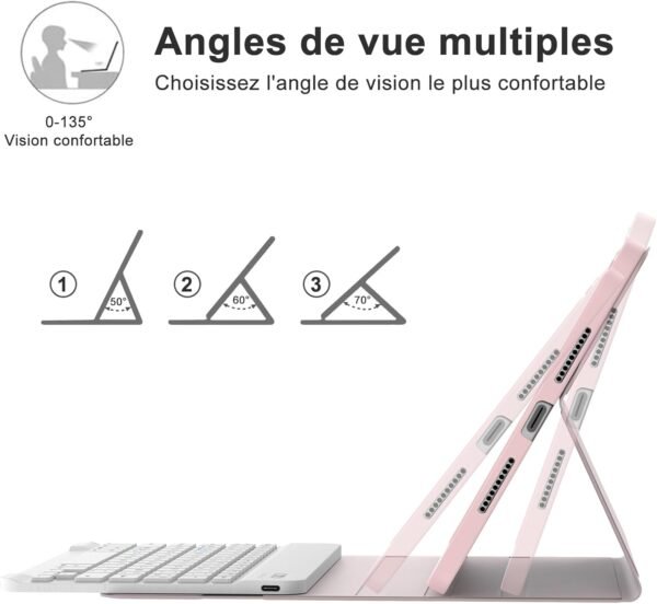 IVEOPPE Clavier Xiaomi Pad 7/7 Pro 11.2", Coque Clavier Xiaomi Pad 7/7 Pro, Rechargeable Clavier Français AZERTY Détachable pour Xiaomi Pad 7/7 Pro 11.2", Rose – Image 5