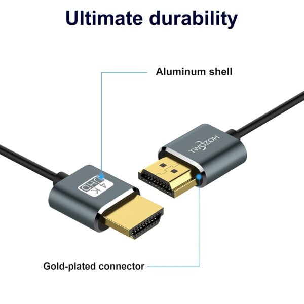 Twozoh Câble HDMI vers HDMI Slim 1M, extrêmement fin Câble HDMI flexible pour 4K/3D, 1080p, Ultra HD, 3D – Image 7