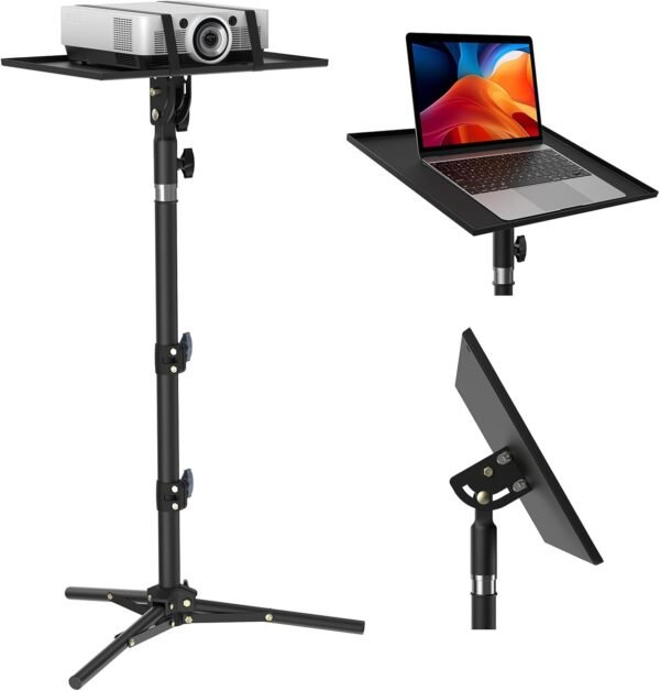 LEORFI Support Vidéoprojecteur - Hauteur Réglable 60-115 cm avec Plateau Rotatif, Trépied Stable Anti-Dérapant pour Home Cinéma/Bureau/DJ - Charge Max 10 kg, Base Élargie