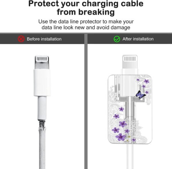4 Pièces Protecteur de Câble de Chargement avec Fleurs Mignonnes, Protecteur de Câble Mignon pour le Chargeur Type-c de l'iPhone, Protecteur de Câble Léger – Image 2