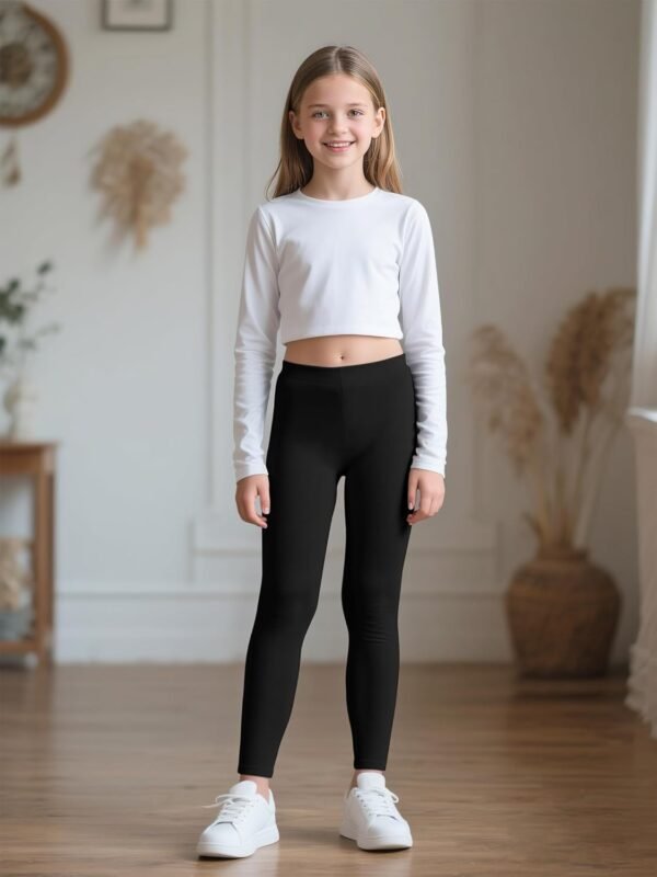 Ruisita Lot de 4 leggings en coton doux, respirants, extensibles, pour le sport, le yoga, les enfants, taille 110-164 – Image 5