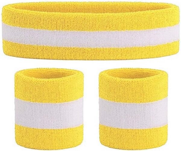 XPEX Sweatband Head Sport Striped Sweatband Set Sport Headband Bracelet (1 Bandeau et 2 Bracelets) Set Sweatbands pour Hommes et Femmes athlétiques