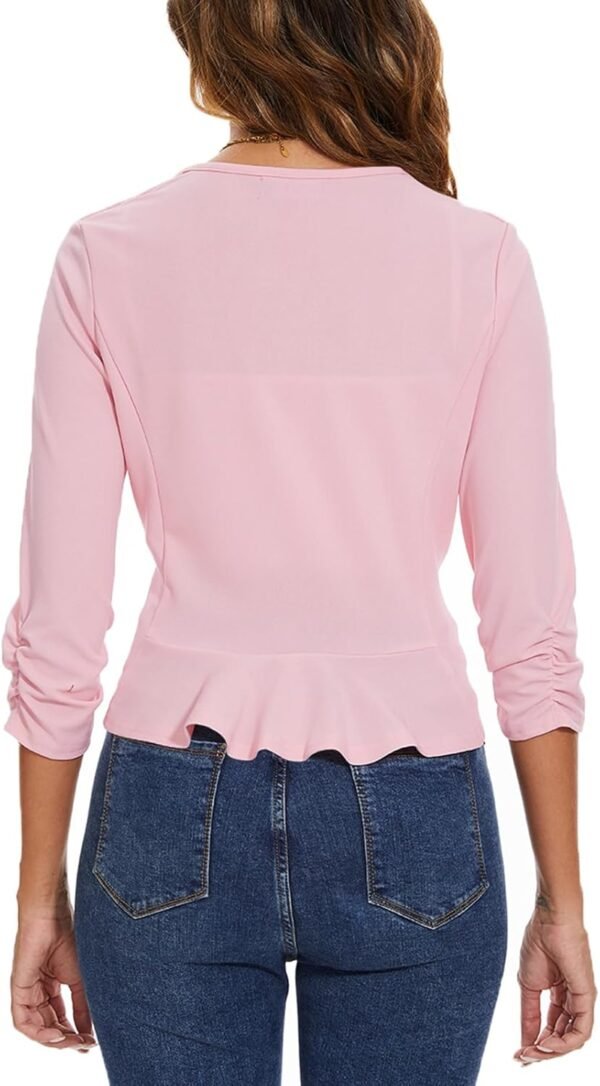 LADI TREND Blazer court sans col pour femme Vestes ouvertes sur le devant Manches 3/4 froncées Cardigan demi-lin – Image 6