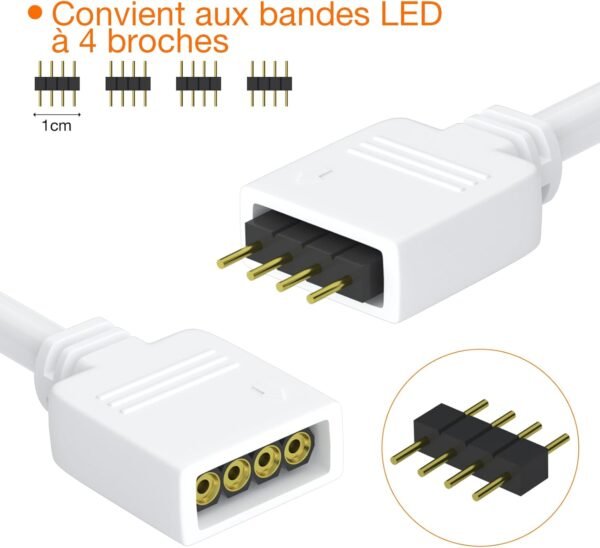 REDTRON Kit de connecteurs pour ruban LED, 2pcs Séparateur de Bande LED 4 Broches 1 à 2 Câble Diviseur Connecteur à 4 Broches pour ruban LED RVB 5050 3528 2835 Accessoires de DIY – Image 2