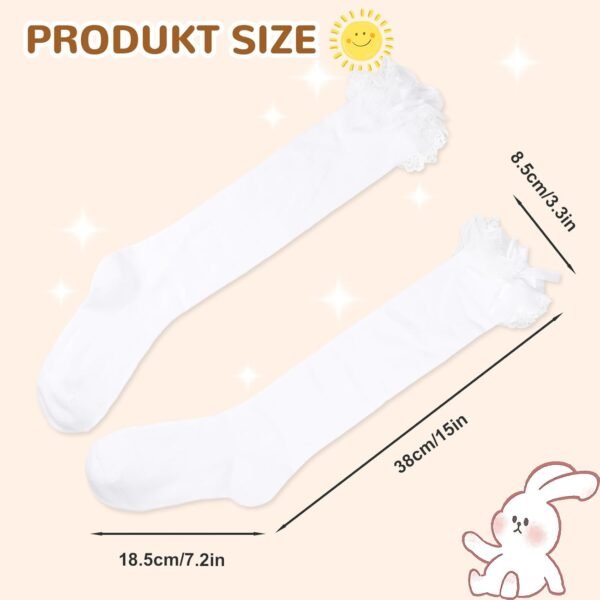 uinnossvc Chaussettes hautes pour fille - Blanches - À volants - Chaussettes hautes à volants - Lolita Clothes - Bas traditionnels pour femme - Jarretière en dentelle avec nœud - Chaussettes hautes – Image 4