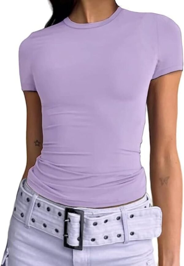 OYIGELZ T-shirt pour femme - Coupe classique - Basic - Manches courtes - Y2K - Coupe ajustée - Décontracté - Col rond