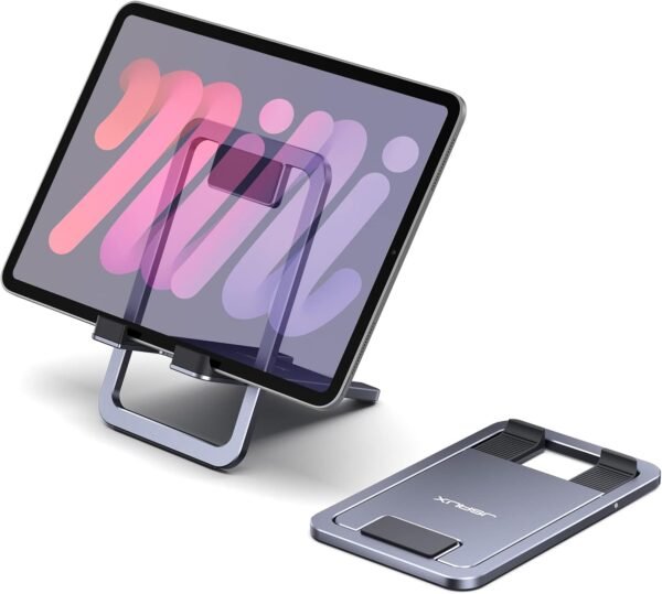 JSAUX Support de Tablette Universel, Portable et Pliable pour Bureau, Compatible avec iPad Mini, Samsung Galaxy Tab, Kindle, Steam Deck OLED, Switch, ROG Ally X, iPhone et Autres tablettes - Gris