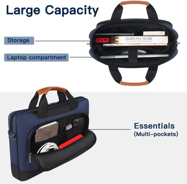 DOMISO 15-15.6 Pouces Sac pour Ordinateur Portable Affaires Mallette Compatible avec 15.6'' Lenovo Ideapad 330/ MacBook Pro/HP EliteBook 850 G3/Envy x360 15/Latitude 3580/Acer Chromebook/Asus,Bleu – Image 3