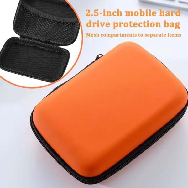 Coque pour disque dur externe Sac Disque Dur pour 2.5'' disque dur Portable HDD SSD Étui case Compartiments Intérieurs avec Proche Filet Disque dur Protection Sac Antichoc Rigide Coque, couleur orange – Image 4