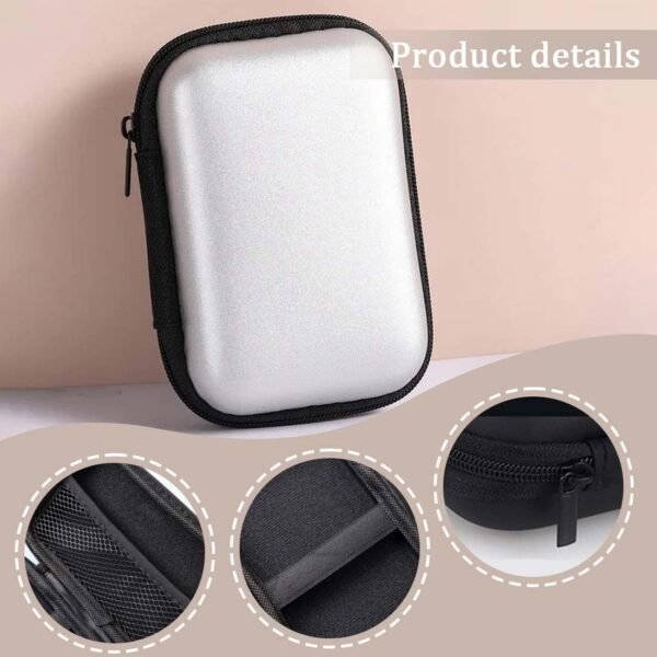 Coque pour disque dur externe, Sac de Disque Dur pour 2.5'' disque dur, Portable HDD SSD Étui case, Compartiments Intérieurs avec Proche Filet, Disque dur Protection Sac Antichoc Rigide Coque, Blanc – Image 3