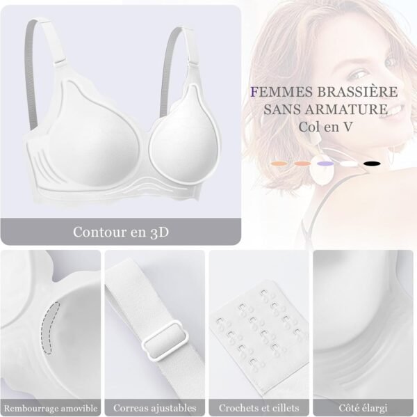 Ganado Soutien-Gorge Femme sans Armature Sexy Col en V Brassiere avec Coussinets Bralette sans Coutures Classiques Brassière Maintien – Image 3