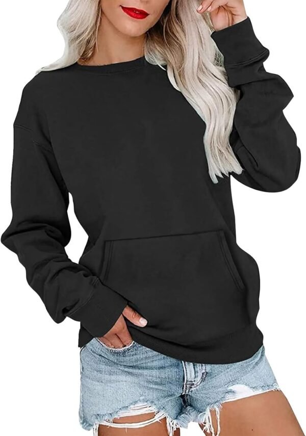 Nuoke Femmes Mode Casual Caractéristiques Poche col Rond Sweatshirt sans Capuchon Top Sweatshirt – Image 2