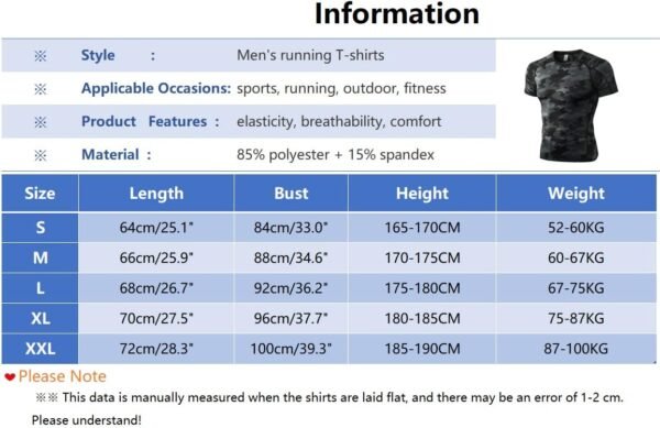 Tee Shirt Compression Homme Manches Courtes, T Shirt Sport Séchage Rapide Respirant Maillot Running Baselayer Haut – Image 6