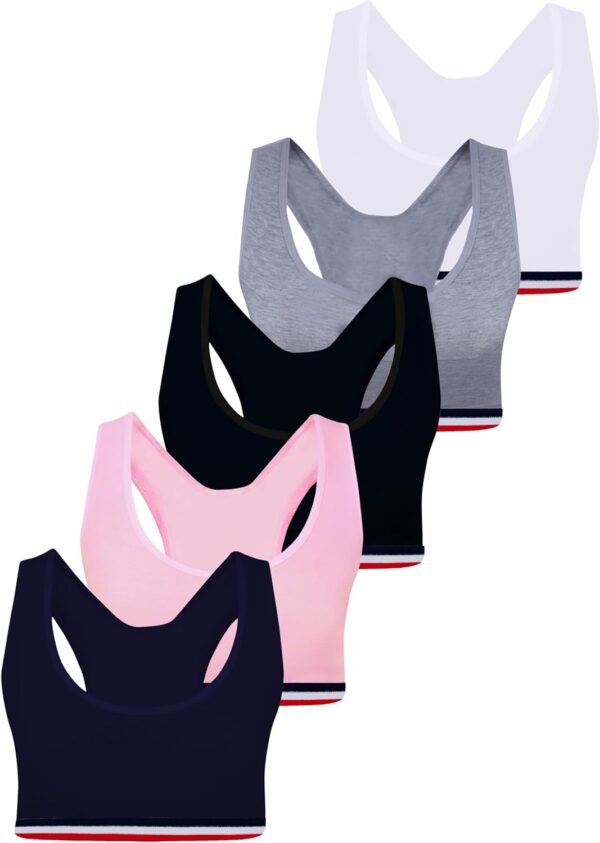 LOREZA ® 5 Brassières en Coton pour Fille sous-vêtements Soutien-Gorge de Sport Tailles 8 à 15 Ans