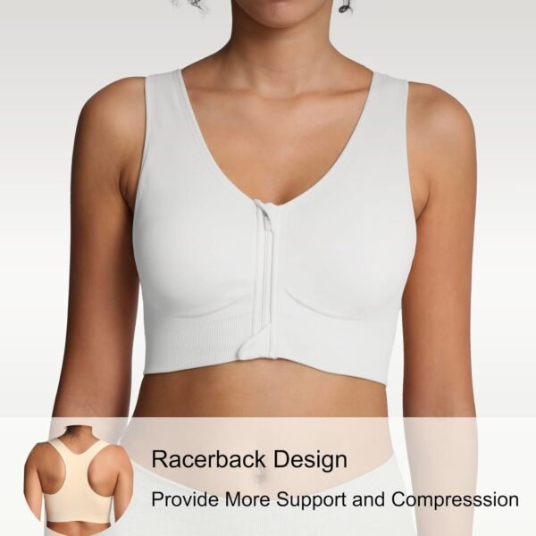 Lemef Soutien-gorge de sport à fermeture éclair sur le devant - Soutien-gorge de compression post-opératoire sans fil pour femme - Dos nageur – Image 2