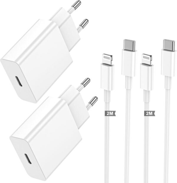 2Pack Chargeur Rapide iPhone 14 13, 20W USB C Chargeur iPhone avec Câble de Charge Lightning iPhone 2M pour Original Apple iPhone 14 13 12 Pro Max Mini/11/XS/X/8 Plus/2020 SE/iPad