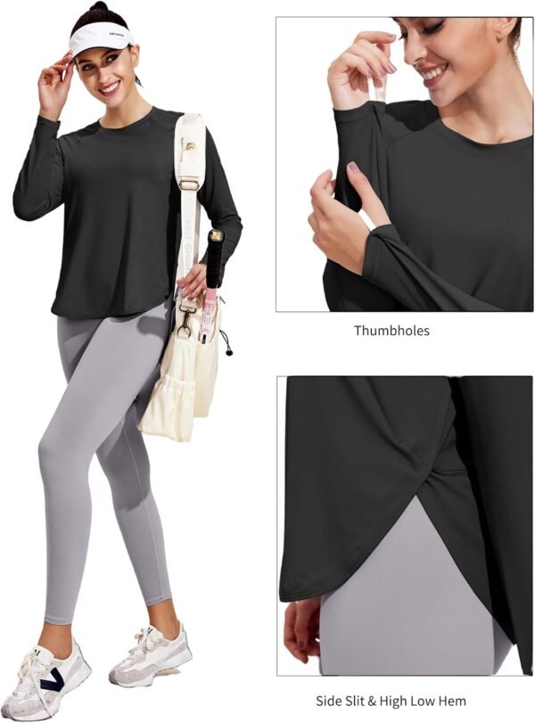 PINSPARK T-Shirt de Sport à Manches Longues pour Femme - Col Rond - Athlétique - pour Course à Pied, Yoga, Fitness - Lâche S-XXL – Image 3