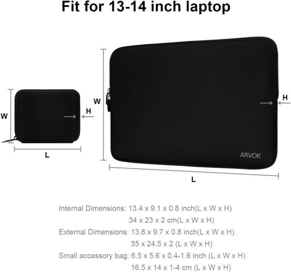 ARVOK Housse pour Ordinateur Portable 13 Pouces avec Sac supplémentaire/étui pour Ordinateur Portable en Toile résistante à l'eau/Mallette pour Tablette Ultrabook Sac de Transport – Image 2