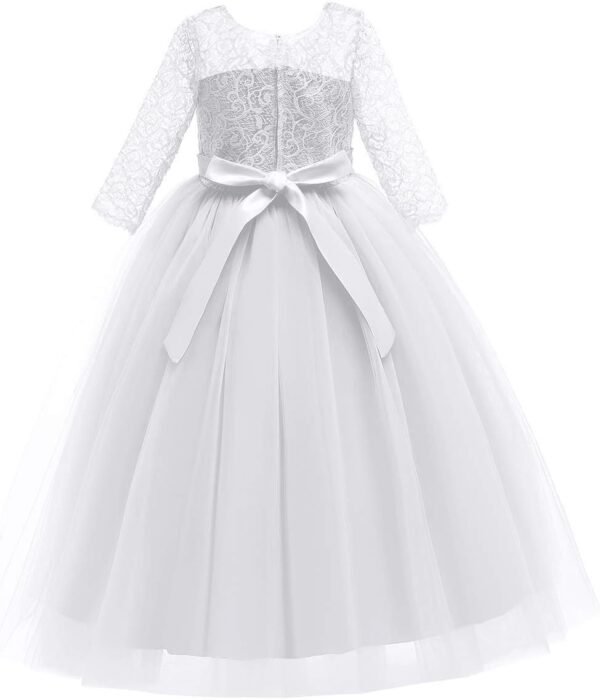 IWEMEK Enfants Fille Robe de Carnaval Princesse Longue en Dentelle avec Bowknot Demoiselle d'honneur Robe de Soirée Mariage Robe de Première Communion Anniversaire Fête Photographie 2-14 Ans – Image 6