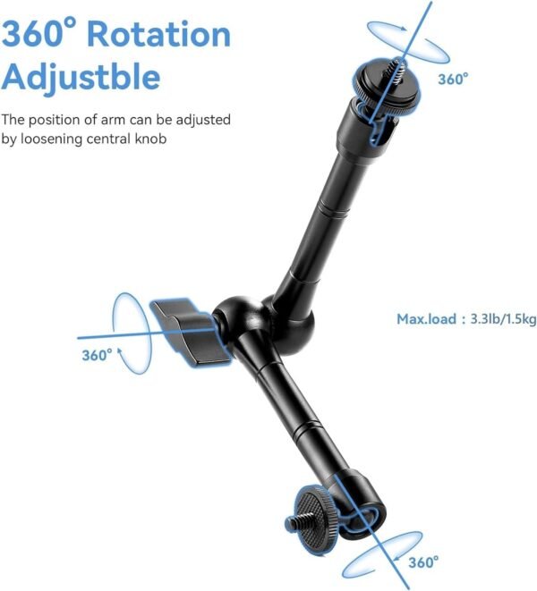 UTEBIT Bras Magique Articulé, 11Pouces / 29.5cm Magic Arm avec Super Clamp Charge Maximale de 4.4 lb/2kg, Expansion pour Le Moniteur pour Appareil Photo Reflex Gopro Camera Sport Moniteur LED – Image 3