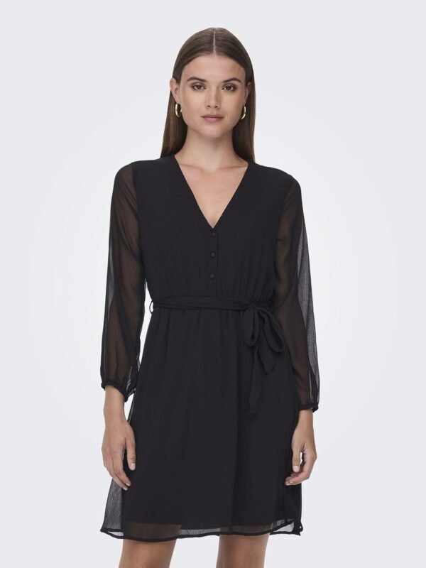 ONLY Robe Chemise Mini Manches Longues en Mesh imprimé avec col en V boutonné ONLCERA – Image 4