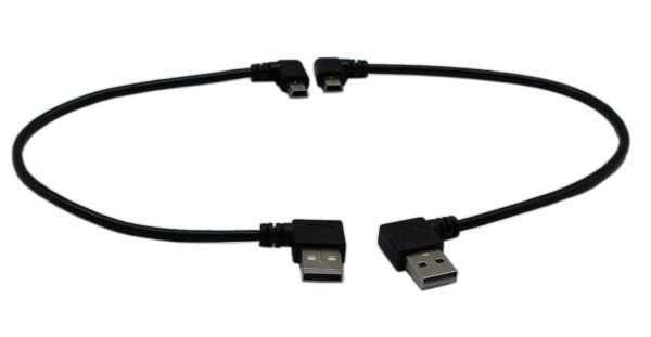 CERRXIAN 9 pouces Mini combinaison de câble USB Mini USB à angle droit et gauche d'angle mâle vers USB Type A 2.0 Angle gauche Homme synchronisation des données et câble de charge (1 paire) – Image 2