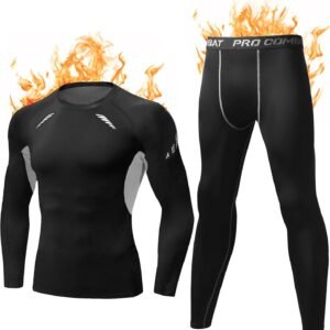 Terecey Ensemble de sous-Vêtement Thermique Homme Fonctionnels Ensemble Sport Base Layers Homme Respirant sous Vêtements Thermiques Homme Séchage Rapide