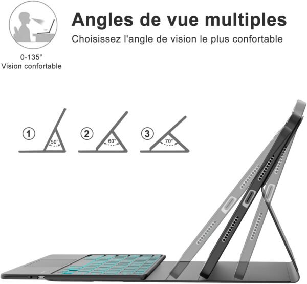 IVEOPPE Clavier Xiaomi Pad 7/7 Pro 11.2" 2025 avec Trackpad, Coque Clavier avec Touchpad, Eclairage 7 Couleurs, Rechargeable AZERTY Détachable pour Xiaomi Pad 7/7 Pro 11.2" 2025, Noir – Image 6