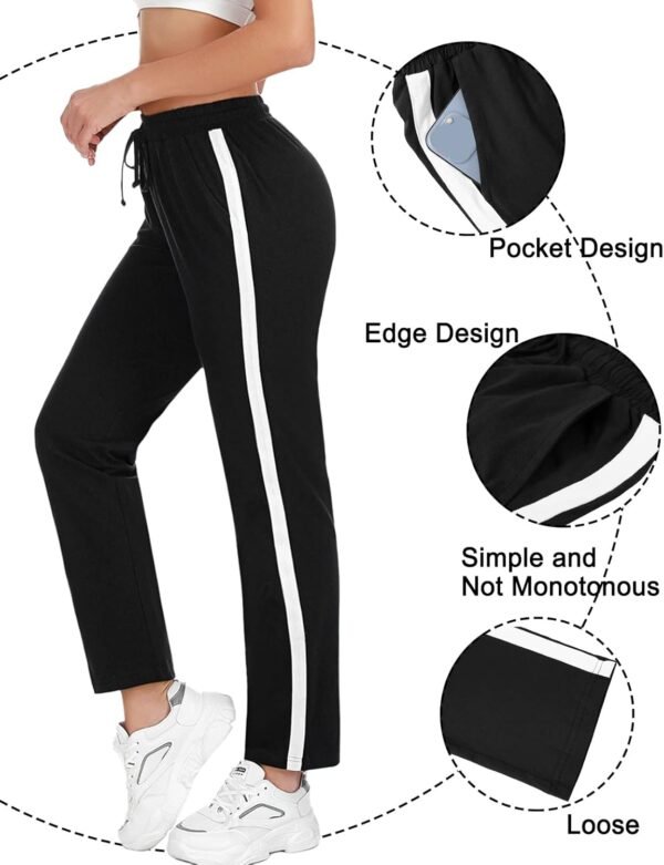 Irdcomps Pantalon de Sport Femme Coton Pantalon de Jogging Bas de Survêtement Pants Décontracté à Rayures Couleur Unie avec Poches Bande Pantalon de Loisirs pour Running Fitness Training Yoga – Image 5