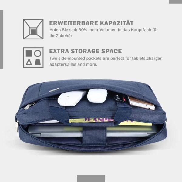 Voova Grand Sacoche pour Ordinateur Portable 14 15 15.6 16 pouces Sac à bandoulière Sac à main pc 30% de Capacité en Plus Compartiments Durable Épais Imperméable peut être Placé sur la Valise Bleu – Image 3