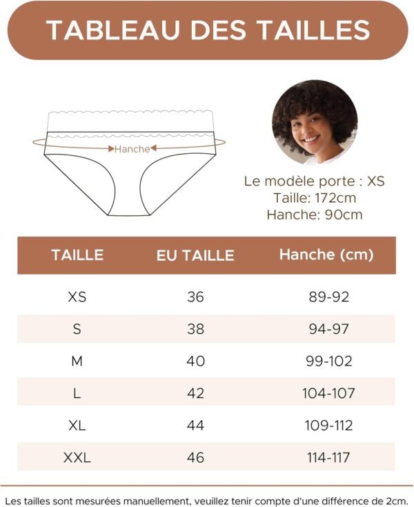 INNERSY Culotte Femme Coton Doux Slip Sexy Chic Ceinture Dentelle Élastique Shorty Taille Basse Lot de 6 – Image 6