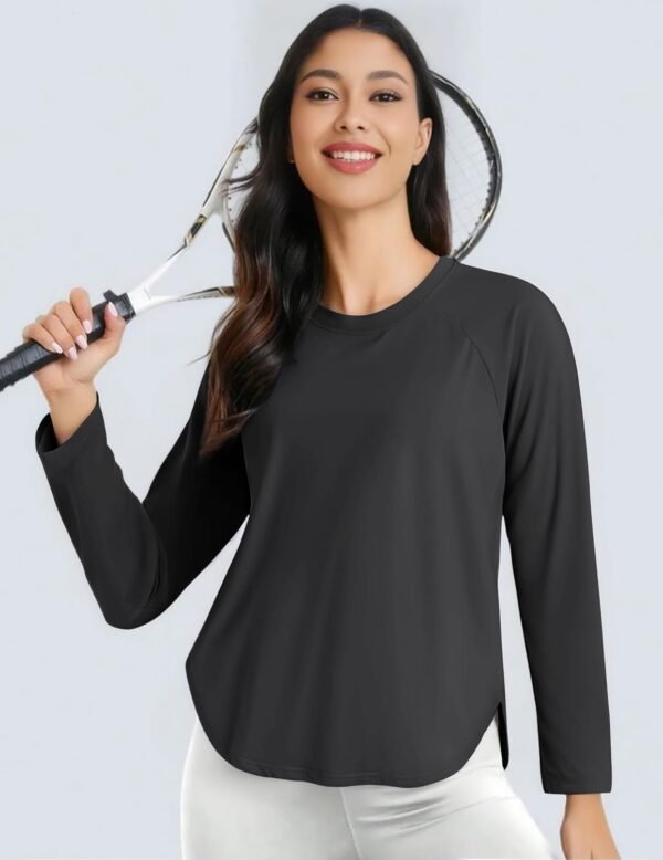 PINSPARK T-Shirt de Sport à Manches Longues pour Femme - Col Rond - Athlétique - pour Course à Pied, Yoga, Fitness - Lâche S-XXL – Image 4
