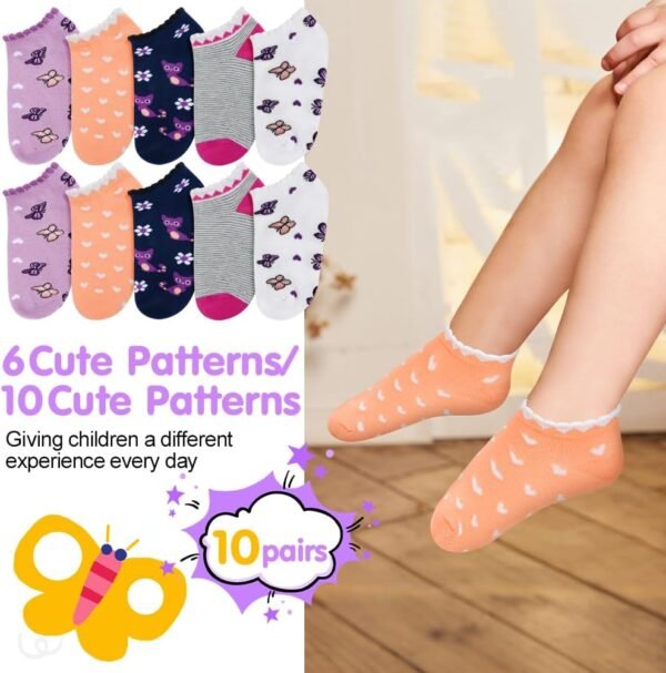 HAGOT 10 Paires Chaussette Fille, Chaussettes Baskets Enfants, Soquette Enfants Coton et Respirantes, Colorées – Image 4