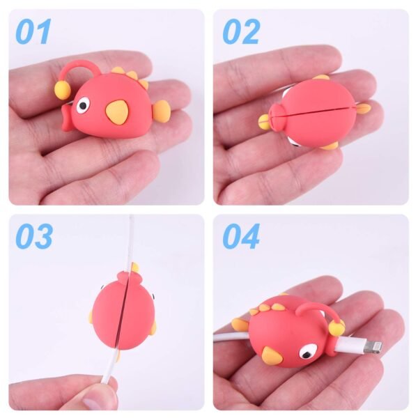 TUPARKA 18 Pcs Protege Cable pour iPhone/iPad USB foudre, câble en plastique Animaux Morsures de dinosaure mignon de poisson de charge Saver Câble, Accessoire pour téléphone Chargeur USB Protect – Image 3
