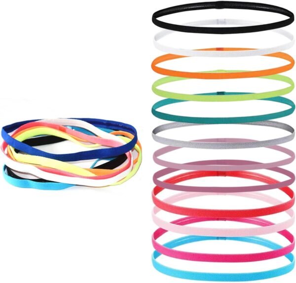 Zeayebsr Bandeaux de Sport Fin, Bandes de Sport Élastiques Antidérapantes, Bandeau Fin Cheveux Femme, Serre Tête pour Homme Garçon Enfant Fille Football, Jogging, Yoga, Cyclisme, Fitness 12 couleurs