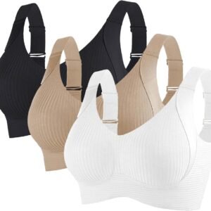 RLEHJN Lot De 3 Soutiens-Gorge De Sport Femme sans Armatures Brassière Femme Sexy Push Up Anti-Affaissement Soutiens-Gorge Dos Nu Bretelles Réglables Doux Et Respirant Brassière De Tous Les Jours