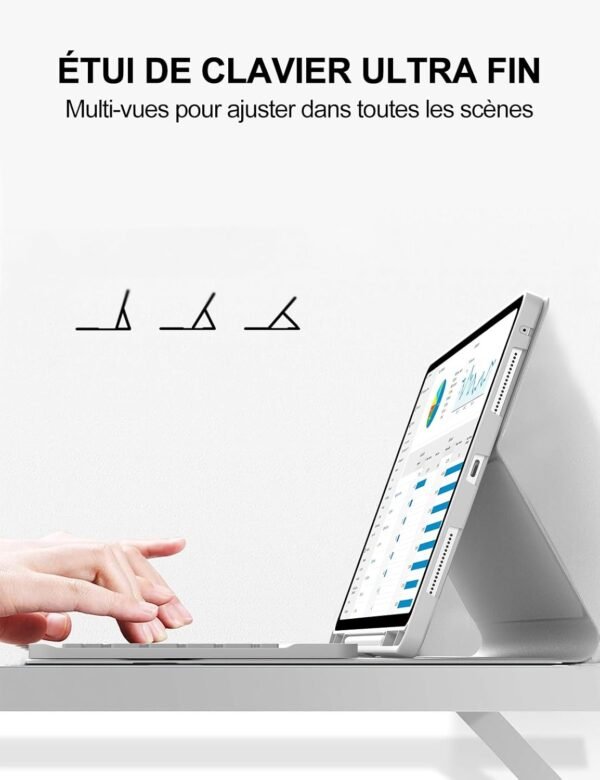 FOGARI Clavier pour Lenovo Tab M11 11'' 2024, AZERTY Français Clavier Bluetooth sans Fil, Intelligent Housse pour Lenovo Tab M11 Tablette TB-330XU/330FU - Gris – Image 6