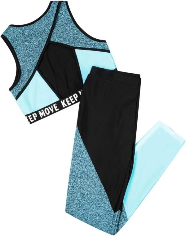 Doomiva 2 Pièces Ensemble Survêtement Enfant Fille Ado Vêtements de Sport Eté Brassière Corp Tops de Danse Yoga Leggings Jogging Pantalon de Sport Fitness Streetwear 4-16 Ans – Image 6