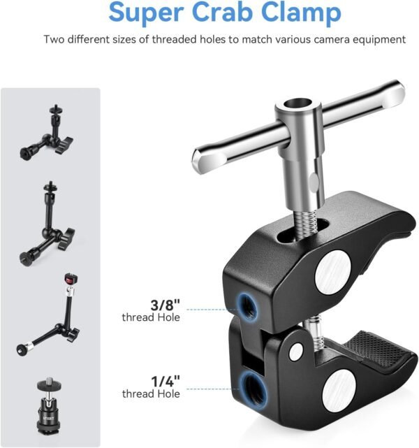 UTEBIT Bras Magique Articulé, 11Pouces / 29.5cm Magic Arm avec Super Clamp Charge Maximale de 4.4 lb/2kg, Expansion pour Le Moniteur pour Appareil Photo Reflex Gopro Camera Sport Moniteur LED – Image 4