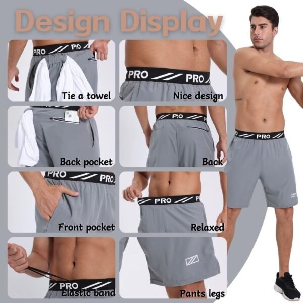 Bsrpolry Lot de 3 shorts de course à pied pour homme avec poches zippées, athlétique, léger, respirant, séchage rapide – Image 3