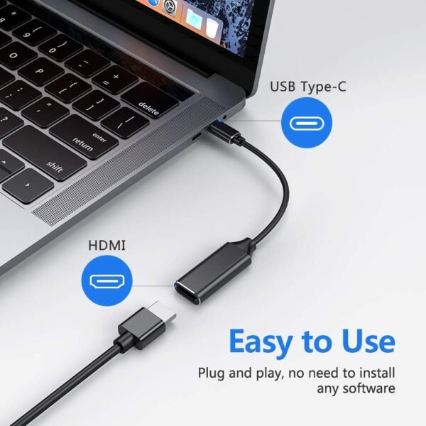 Adaptateur USB Type C à HDMI 4k (Thunderbolt 3 compatible) avec sortie audio vidéo pour MacBook Pro 2018/2017, iPad pro 2018, Samsung Note 9/S9, Huawei Mate 20 etc (Black) – Image 2