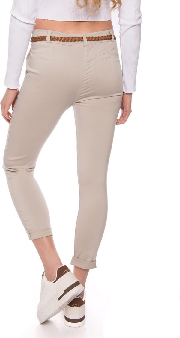 Kendindza Pantalon chino stretch pour femme avec ceinture Pantalon en tissu élégant long – Image 6