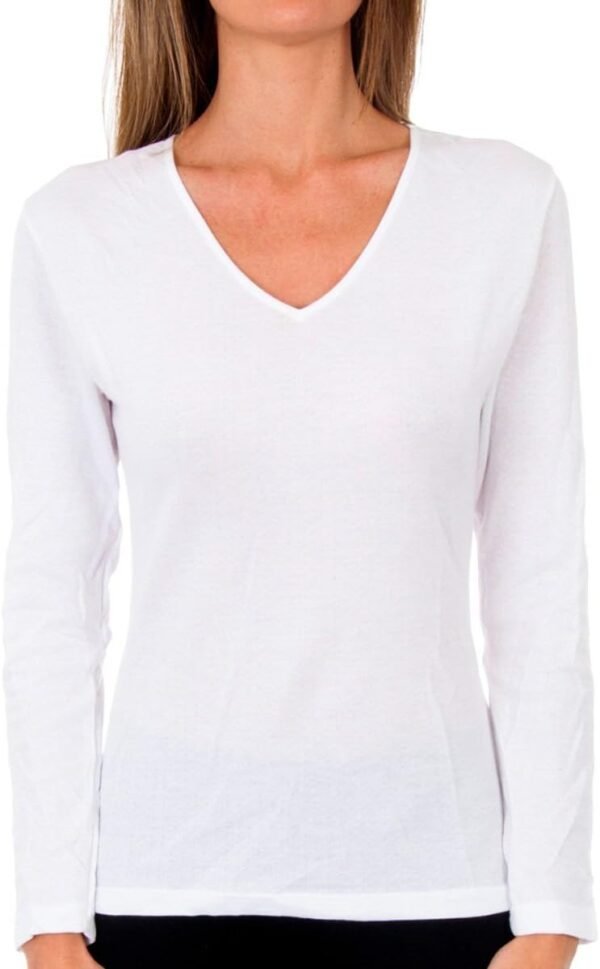 Playtex T-Shirt Femme Col V Thermique 100% Coton Manches Longues Thermal Natural x1