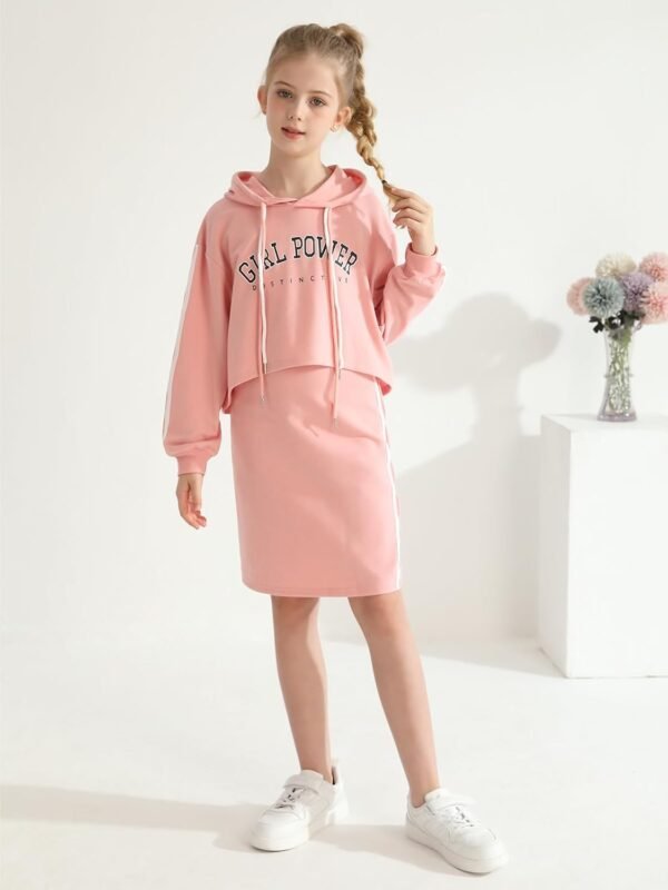 ESHOO Tenue 2 pièces pour filles - Pull à capuche - Haut caraco - Robe moulante et sweat à capuche - Pour l'automne et l'hiver – Image 2