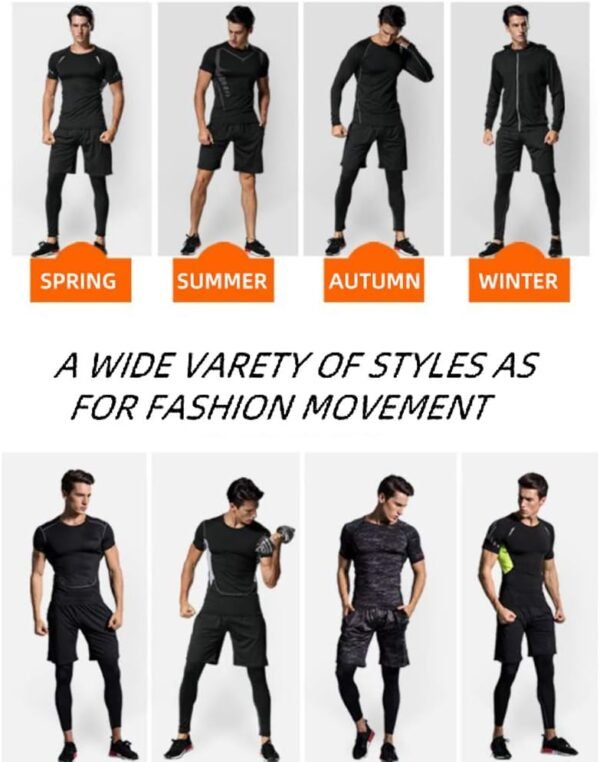 HZQIFEI Homme 5 Pièces Vêtements de Sport avec Hoodies Vestes Manches Courtes/Longues Shirt Compression Collant Short Séchage Rapide Workout Ensemble de Fitness Sportswear – Image 5