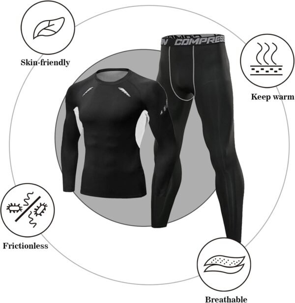 Terecey Ensemble de sous-Vêtement Thermique Homme Fonctionnels Ensemble Sport Base Layers Homme Respirant sous Vêtements Thermiques Homme Séchage Rapide – Image 3