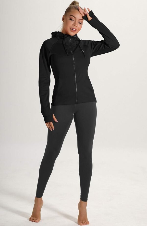 icyzone Veste de Sport pour Femme - Sweat à Capuche Poignets élastiques avec Trous de Pouce pour l’Exercice, la Gym et Autres Sports – Image 2